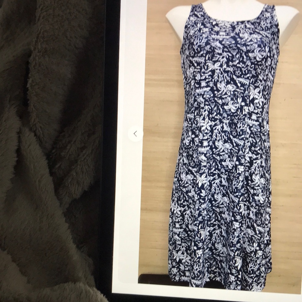 Navy and White Floral Midi Dress - Sleeveless Easy Fit